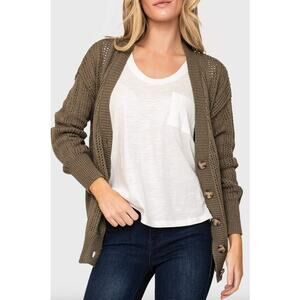 SANCTUARY Sweater Size XS NEW Happy Days Cardigan Olive Green Tan Buttons